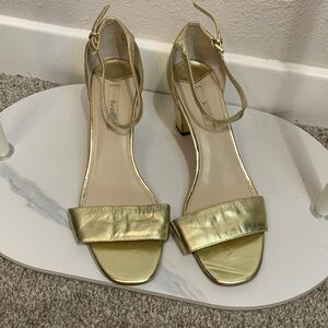 Boden Shimmering Gold Ankle Strap Heels